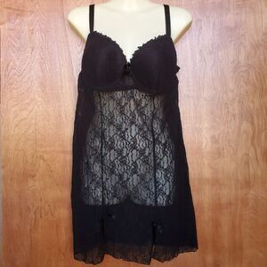 Smart & Sexy Sleepwear Sheer Nightie 38C Black Floral Lace Cami Vamp Whimsigoth